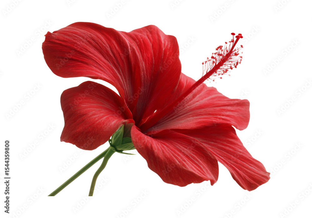 Fototapeta premium Vibrant red hibiscus flower isolated on black background, On Transparent Background, Png Image