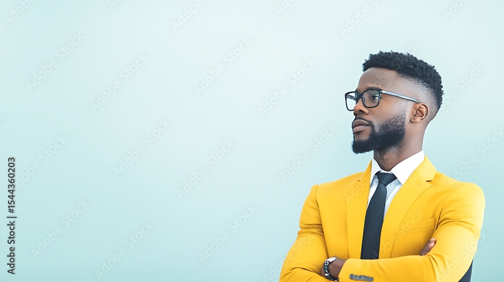 Confident and Stylish African American Man in Yellow Suit Looking Away in Studio Confident and Stylish African American Man in Yellow Suit Looking Away in Studio
