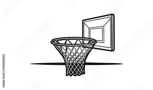 Black and white illustration of a basketball hoop
