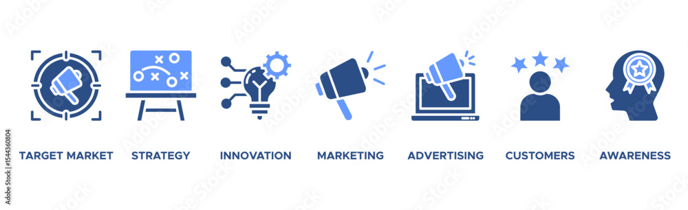 Brand banner web icon vector illustration concept with icon of target market, strategy, innovation, marketing, advertising, customers, and awareness Brand banner web icon vector illustration concept with icon of target market, strategy, innovation, marketing, advertising, customers, and awareness