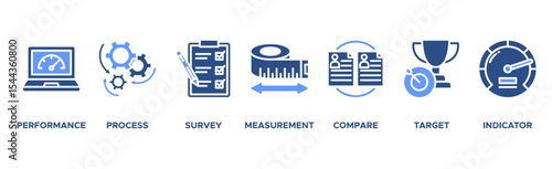 Benchmarking banner web icon vector illustration concept for the idea of business development and improvement with an icon of performance, process, survey, measurement, compare, target, and indicator