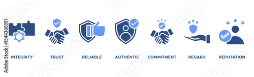 Credibility banner web icon vector illustration concept with icon of integrity, trust, reliable, authentic, commitment, regard, and reputation