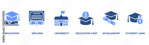 Scholarship banner web icon vector illustration concept with icon of education, diploma, university, education cost, scholarship, loan student