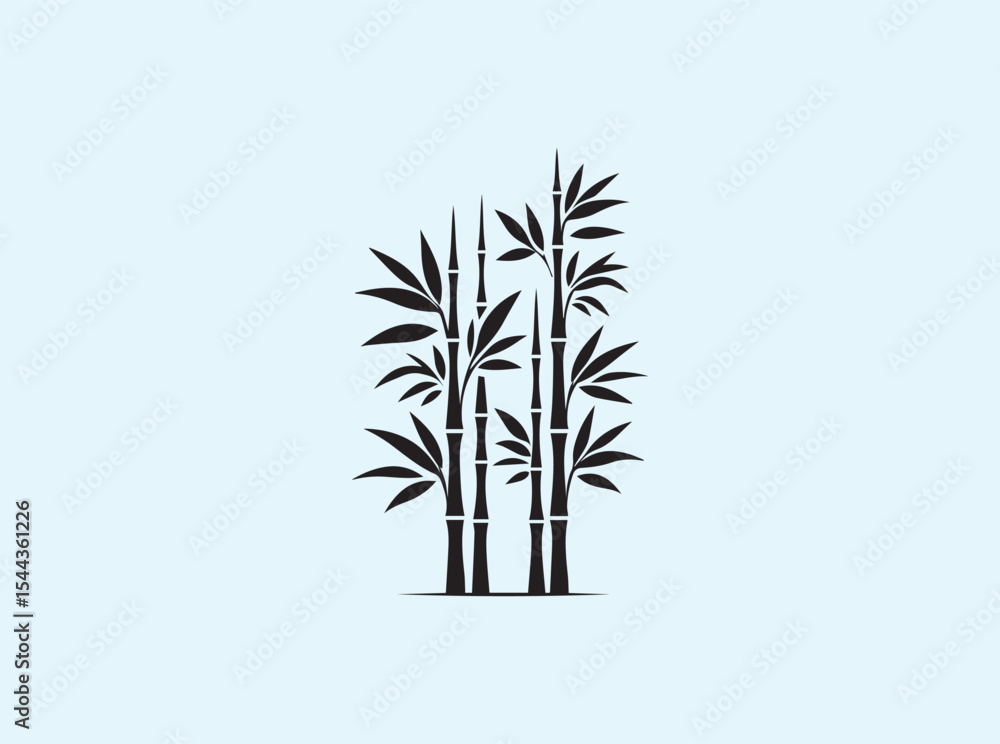 Fototapeta premium silhouette of bamboo plants in black, different lengths and leaf arrangements, white background for maximum design flexibility