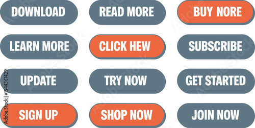 Vector image of various call to action buttons designed for website interaction and user engagement
