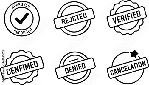Set of vector stamps indicating status approval rejection denial verification and cancellation