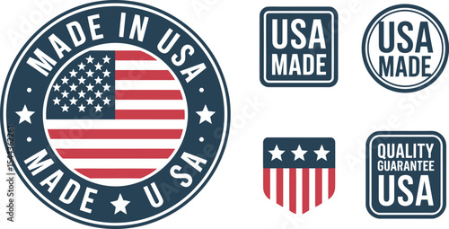 Collection of usa made emblems and labels perfect for representing american made products