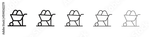 wheelbarrow unloading icon black and white vector sign