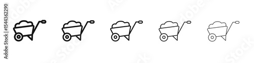 wheelbarrow unloading icon black and white vector sign