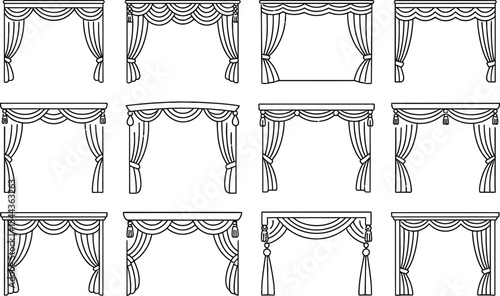 Elegant stage curtains vector illustrations in a variety of styles for theatrical and interior designs
