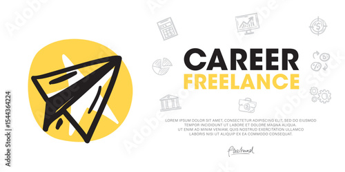Career freelance a Modern Web Banner Concept Using hand-drawn Doodle icon Graphics.