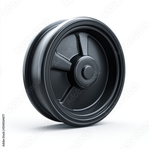 Black Industrial Wheel with Five Spokes on White Background