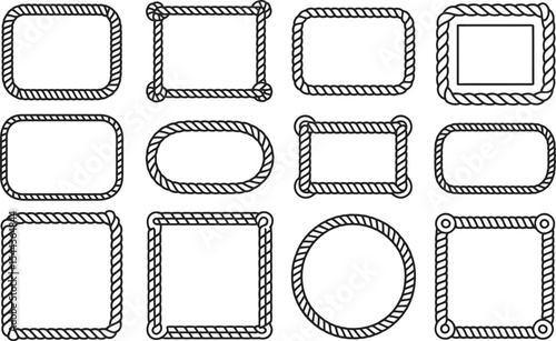 Collection of detailed rope frames and borders with various shapes and outline styles