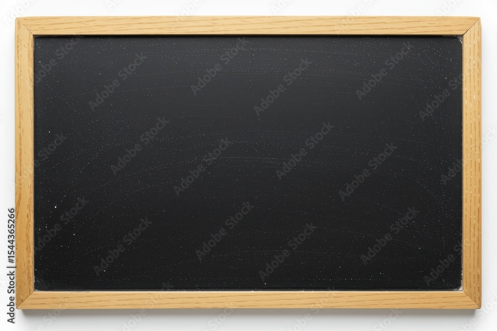 Fototapeta premium A blank black chalkboard with a wooden frame, ready for writing or drawing.