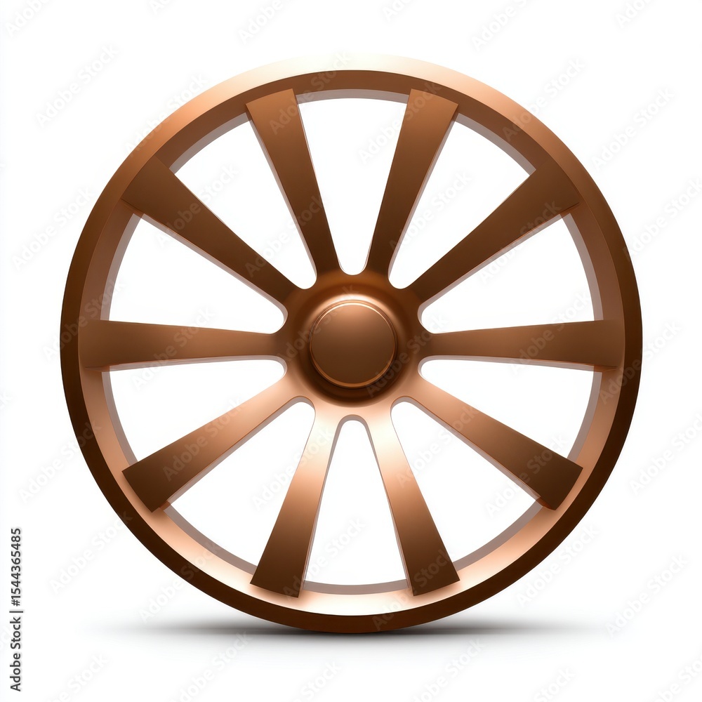 Obraz premium Bronze Wheel with Ten Spokes on White Background