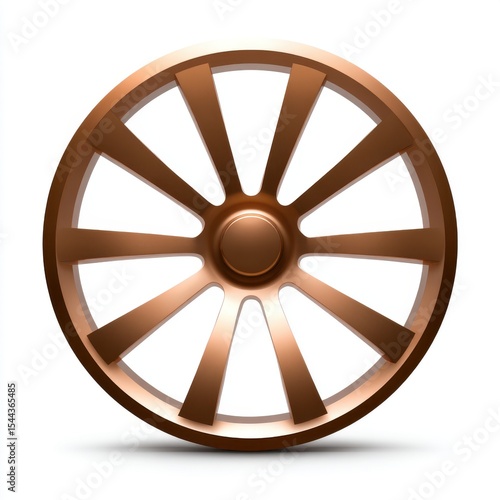 Bronze Wheel with Ten Spokes on White Background