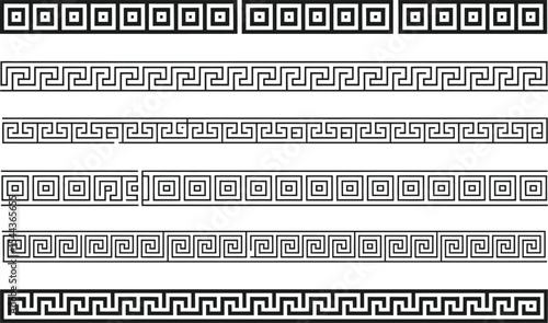 Collection of classic greek key pattern borders in various styles for decorative design projects
