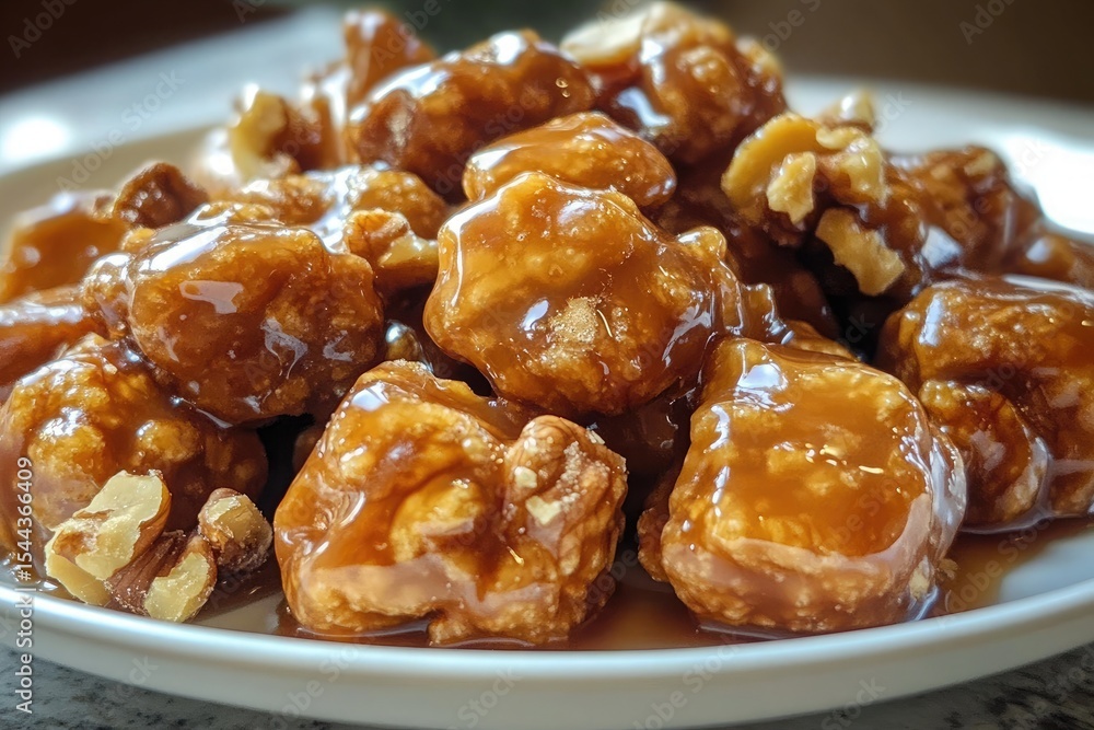 A plate of Maple Walnut Pralines, golden and caramelized A plate of Maple Walnut Pralines, golden and caramelized
