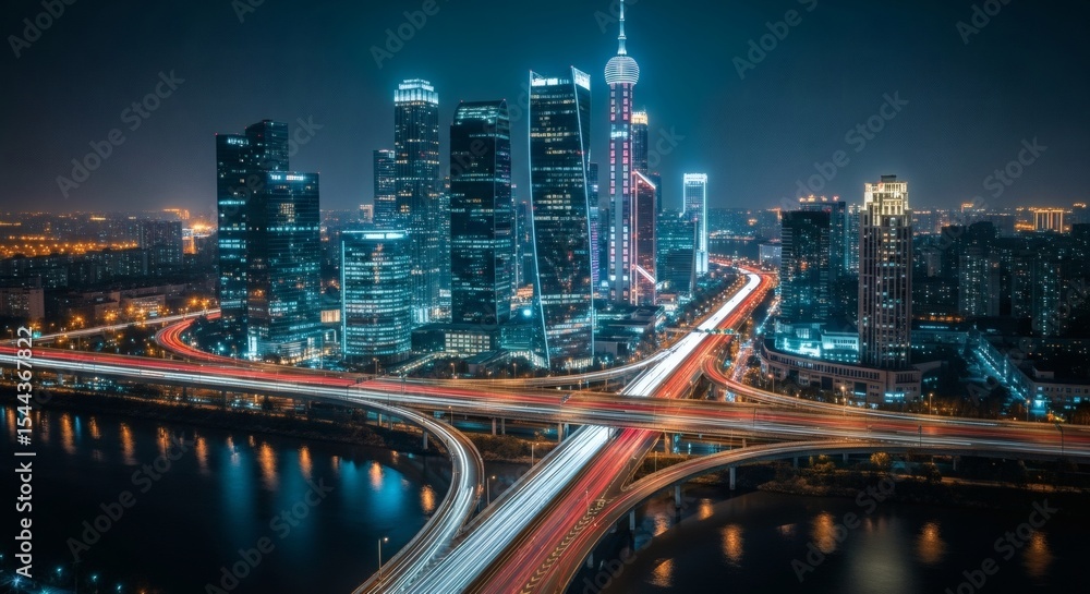 Night Lights of the City Stunning Urban Skyline and Highway Intersection Night Lights of the City Stunning Urban Skyline and Highway Intersection