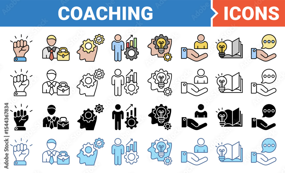 Fototapeta premium Coaching banner icon set with multiple style collection.