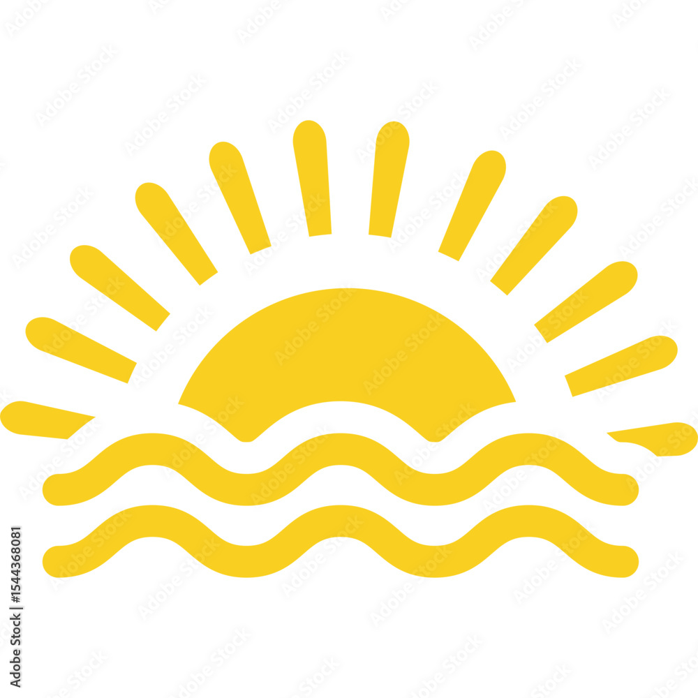 Obraz premium Sunset Over Ocean with Waves. Summer Beach Vector Icon