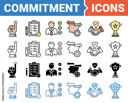 Commitment banner icon set with multiple style collection.