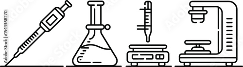 Line art illustration of laboratory equipment for science medical and chemical research experiments
