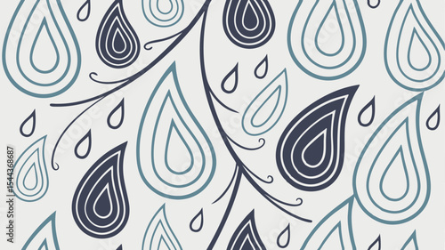 Abstract background featuring stylized teardrop shapes in teal and navy with delicate branch accents design