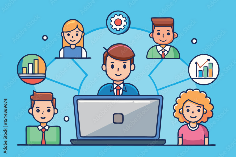 Team collaboration to analyze data using technology at a modern workspace Team collaboration to analyze data using technology at a modern workspace