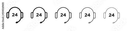 24 hrs support or service icon vector outline set illustration sign