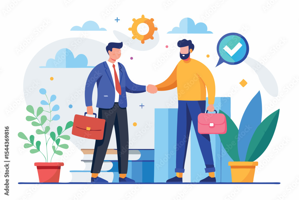 Two business professionals shaking hands in a modern office setting during a successful meeting Two business professionals shaking hands in a modern office setting during a successful meeting