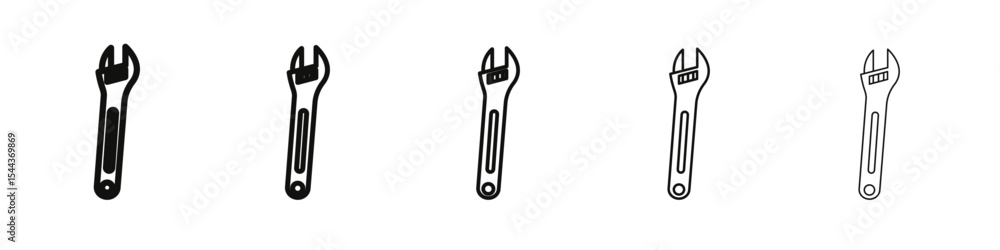 Adjustable wrench icon vector outline set illustration sign Adjustable wrench icon vector outline set illustration sign