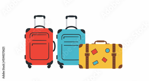 Three colorful suitcases ready for travel.