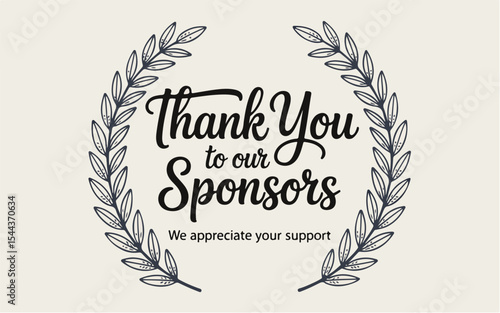 Thank you to our sponsors message with laurel wreath and appreciation text on a light background