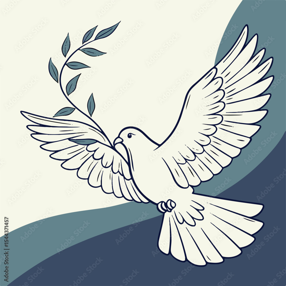 Obraz premium An elegant dove with an olive branch, representing peace, resolution, and hope in a classic symbolic style.