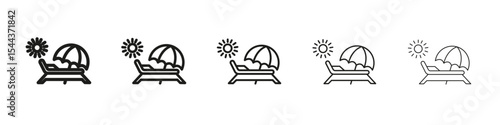 Beach chair with umbrella icon vector outline set illustration sign