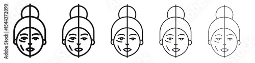 Before and after neurotoxin injection icon vector outline set illustration sign