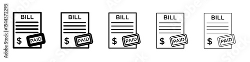 Bill paid icon vector outline set illustration sign
