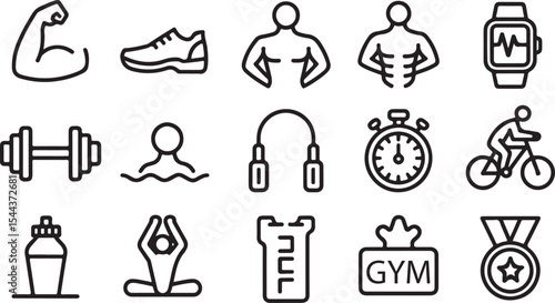 High contrast vector gym icons for exercise and fitness-related designs