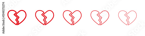 Broken heart icon vector outline set illustration sign