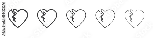 Broken heart icon vector outline set illustration sign