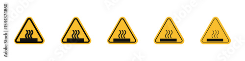 Caution hot surface sign vector outline set illustration sign