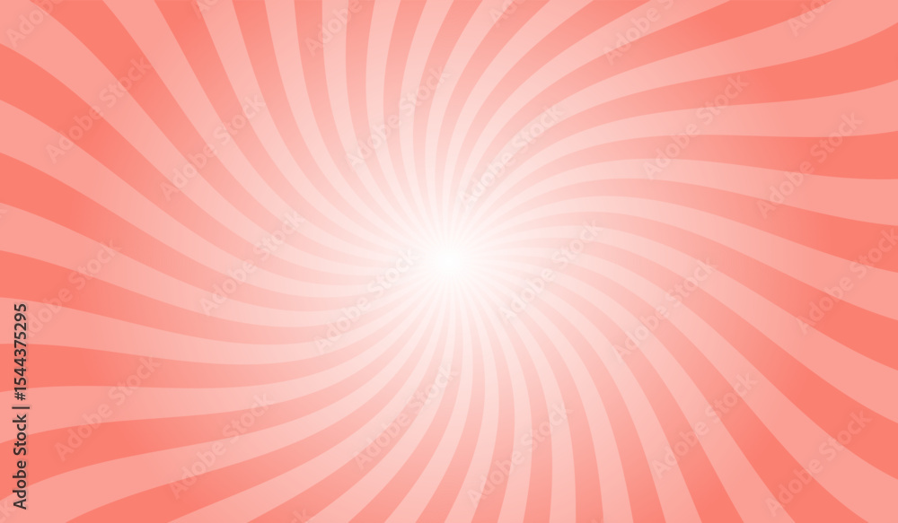 Fototapeta premium Salmon Red Radial Retro Glowing Rays Banner. Abstract Retro Whirlwind Starburst Vector Abstract Background. Twisted Radial Illustration.