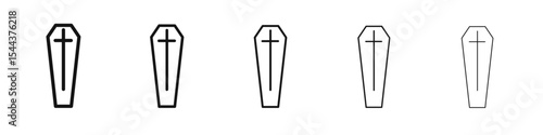 Coffin with christian cross icon vector outline set illustration sign