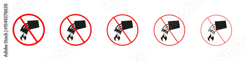Do not extinguish with water sign vector outline set illustration sign