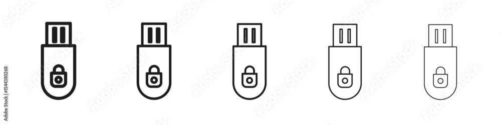 Encrypted pendrive icon vector outline set illustration sign Encrypted pendrive icon vector outline set illustration sign