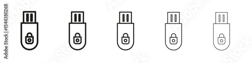 Encrypted pendrive icon vector outline set illustration sign