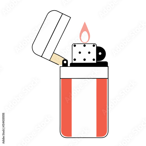 Open lighter with flame silhouette minimalist design illustration