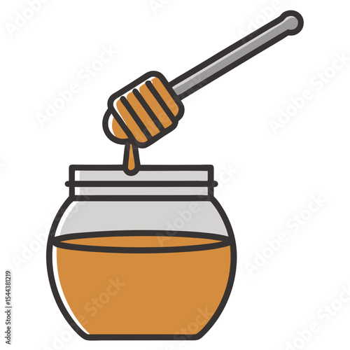 Honey pot with honey dipper silhouette illustration