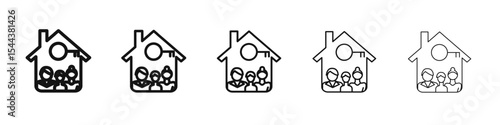 family safe at home icon vector outline set illustration sign